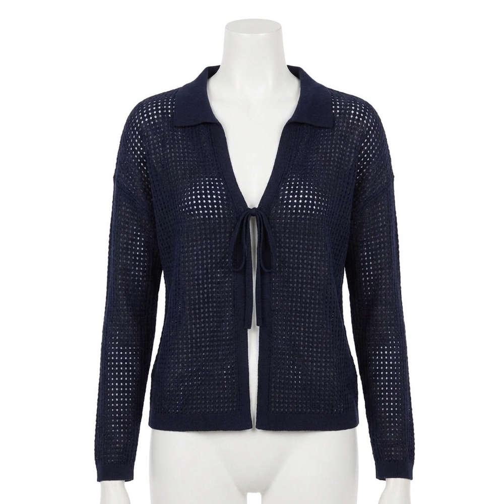 NEW FRENCH KYSS crochet tie cardigan in navy